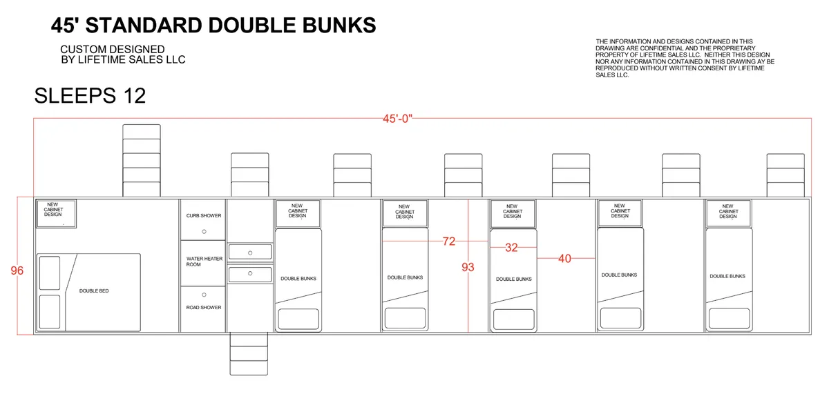 45' Standard Double fifth wheel bunkhouse floorplan