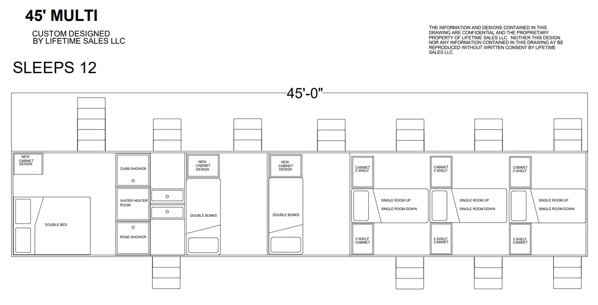 45' Standard Multi bunkhouse floorplan