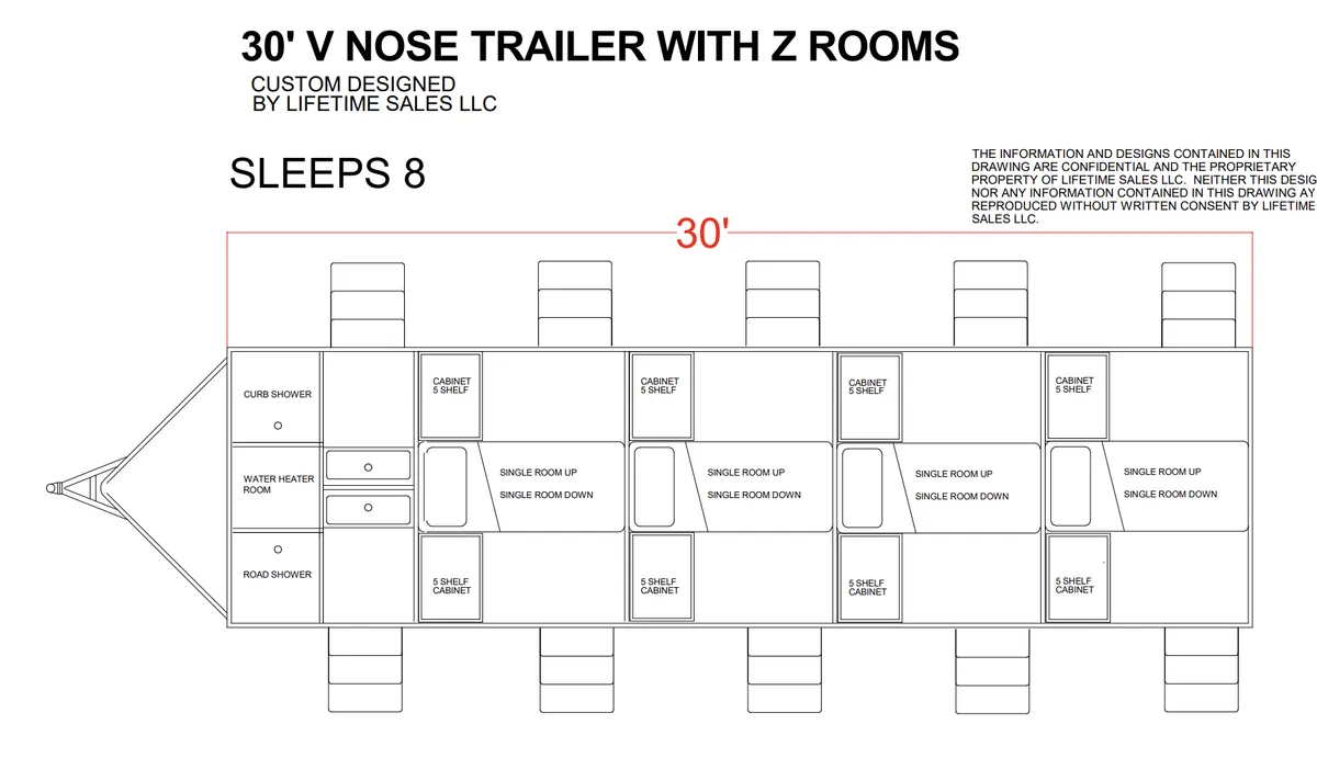 30' Standard V-Nose Z Rooms bunkhouse floorplan